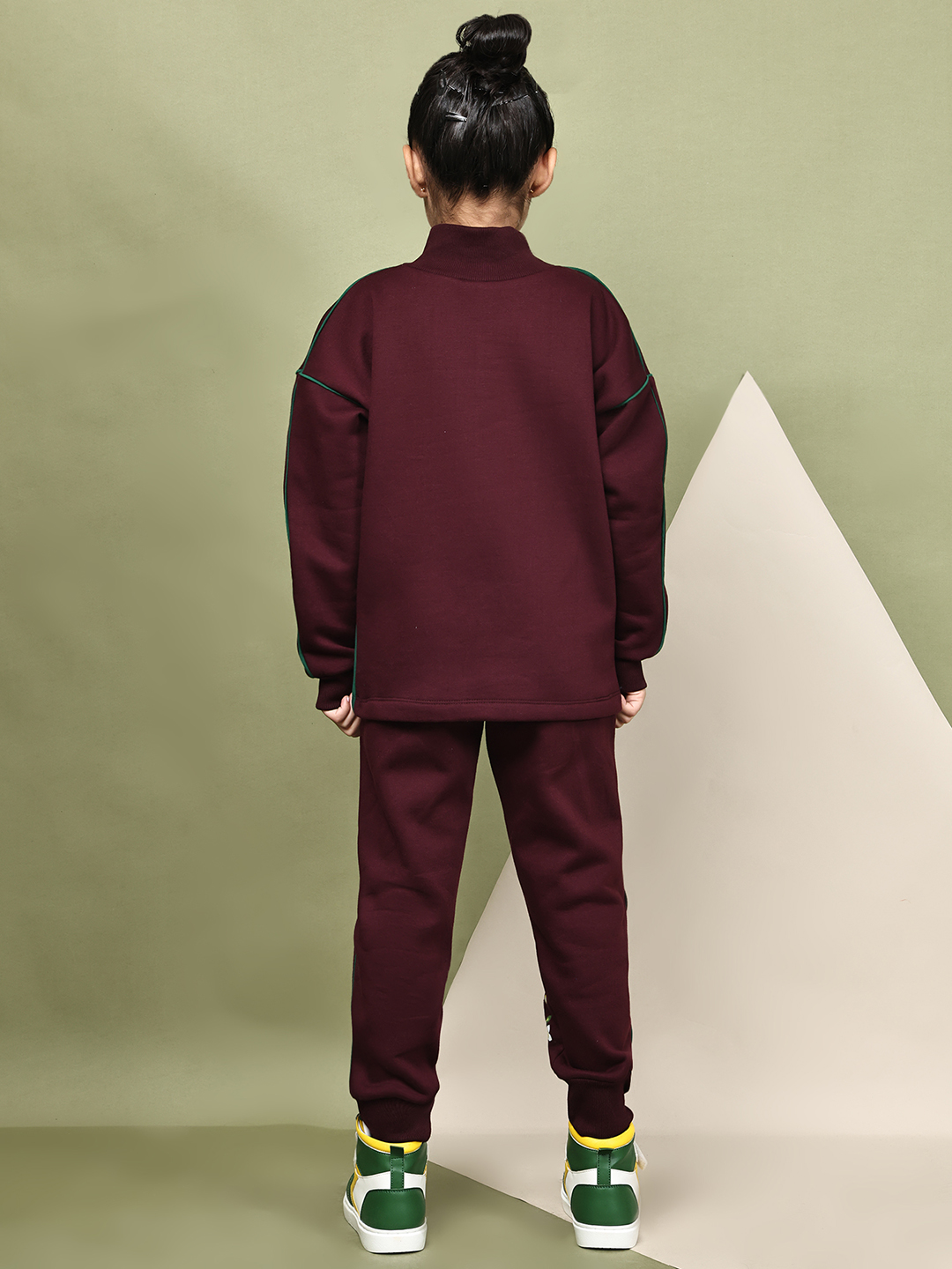 Alternative view of BaawRi Girls Wine Fleece Co-Ord Set with Lemon Print | Sweatshirt & Jogger Pants Winter Tracksuit