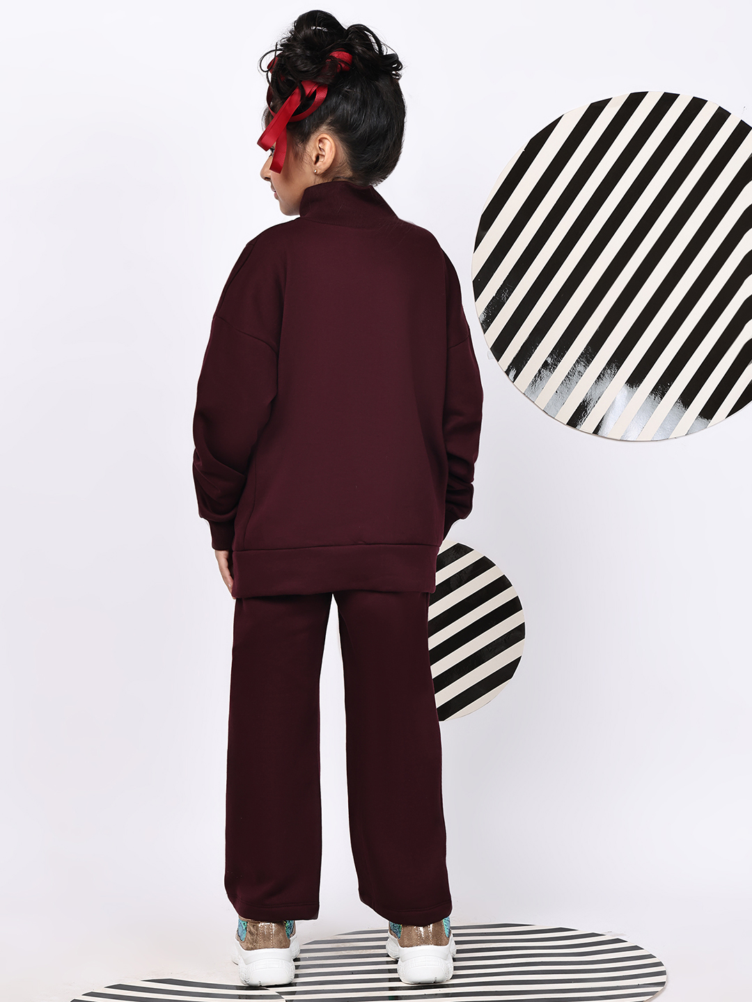Alternative view of BaawRi Girls’ Wine Fleece Co-Ord Set | Long Top with Side Front Split & Tape Detailing | Pocketed Pants with Tapes | Winter Casual Tracksuit Outfit