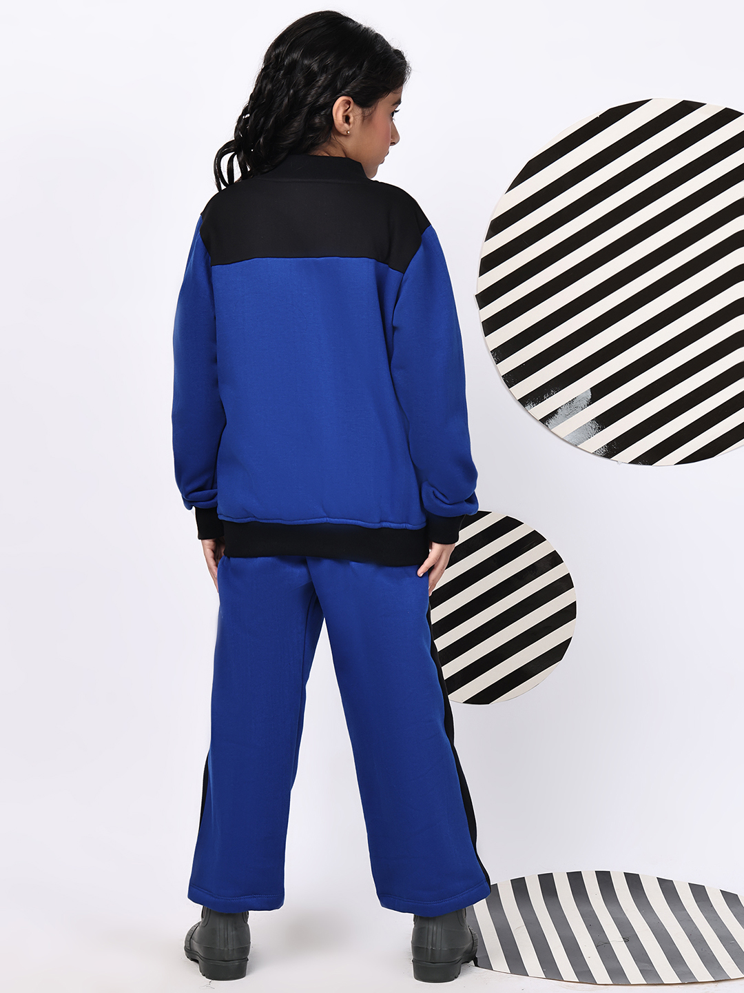 Alternative view of BaawRi Girls Blue Fleece Co-Ord Set with Tape Detailing | Winter Tracksuit with Jacket & Pants