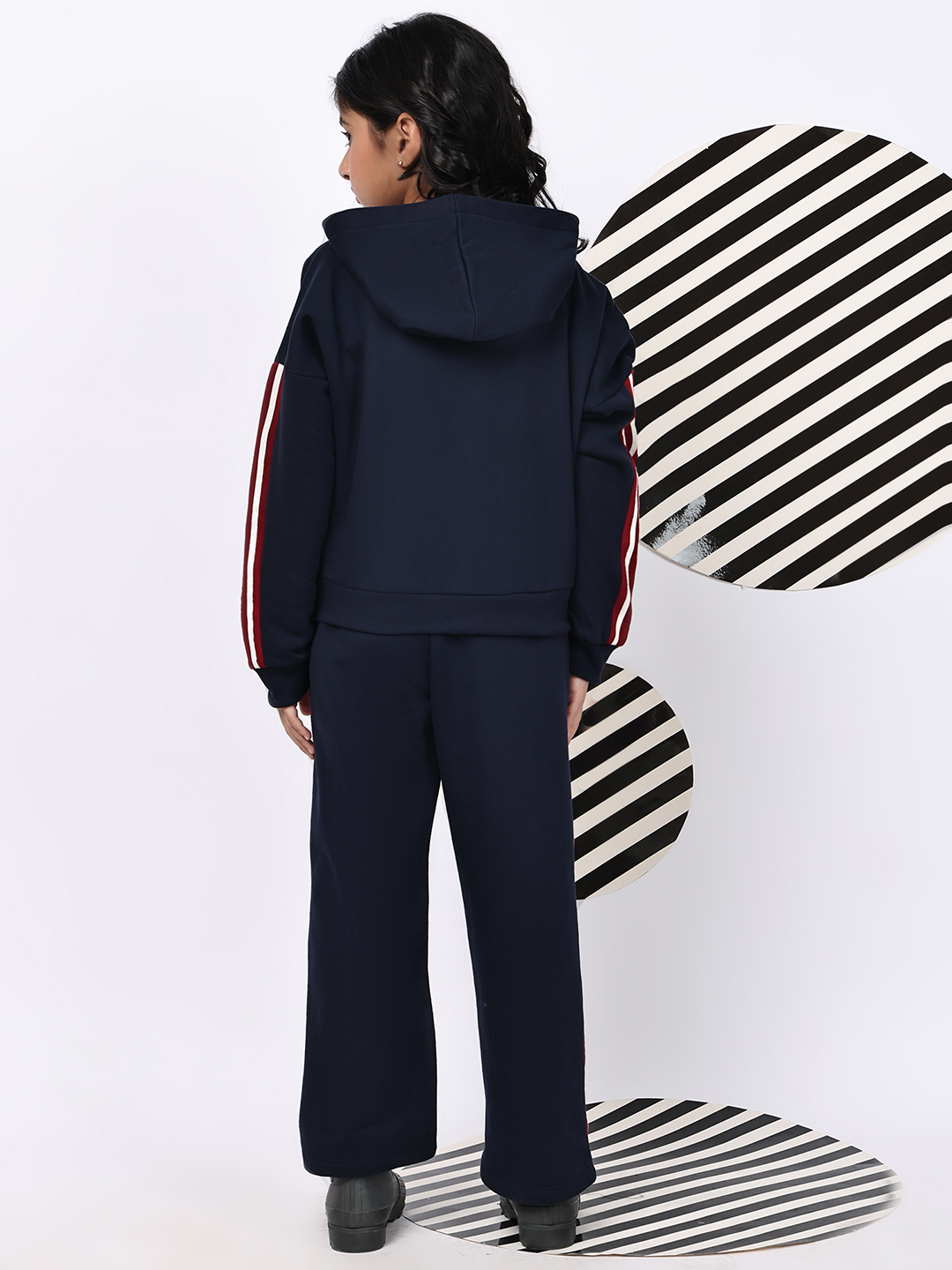Alternative view of BaawRi Girls’ Navy Fleece Jacket Set | Zip-Up Jacket with Sleeve Tape Detailing & Pockets | Matching Pants with Side Stripes | Winter Casual Tracksuit Outfit