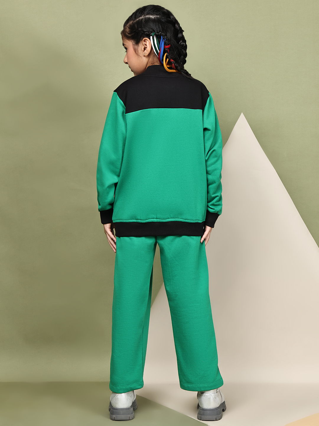 Alternative view of BaawRi Girls Forest Green Fleece Co-Ord Set with Tape Detailing | Winter Tracksuit with Jacket & Pants