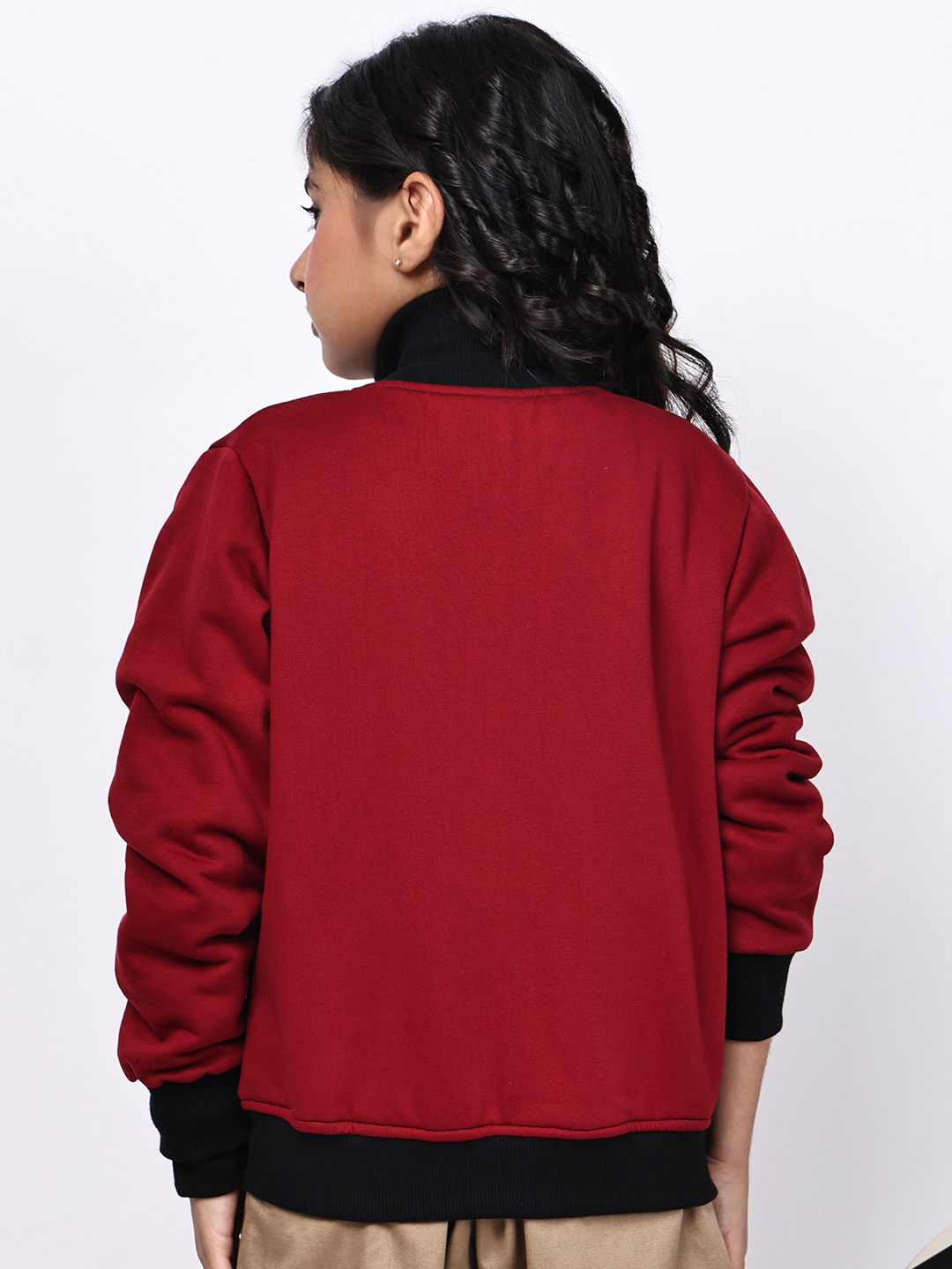 Alternative view of Girls’ Fleece Zipper Jacket | Black & Red Contrast with Tape & Sequin Detailing | Cozy Winter Sweatshirt with Pockets