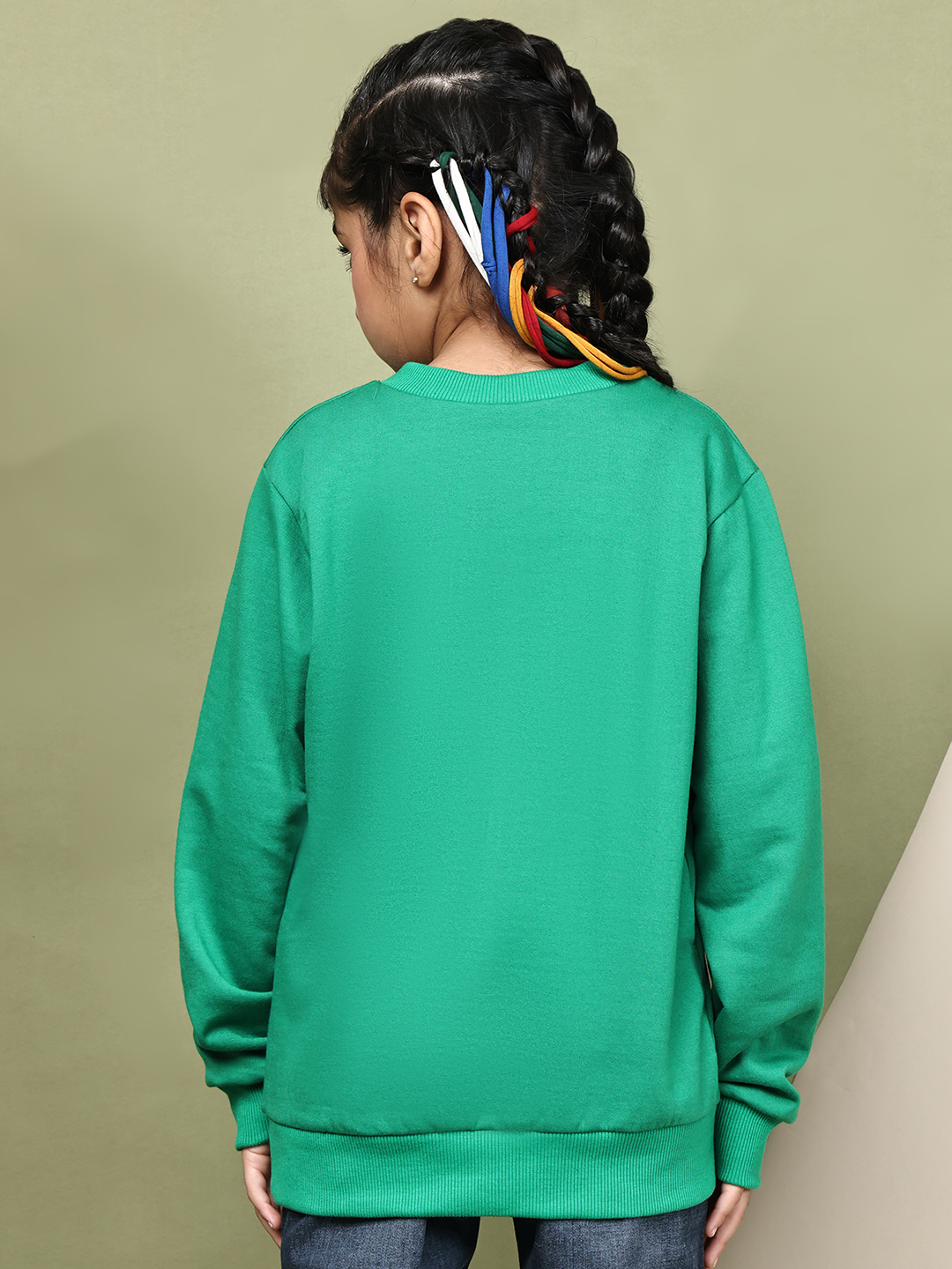Alternative view of BaawRi Girls Forest Green Fleece Sweatshirt with Multicolour Heart Snake Detailing