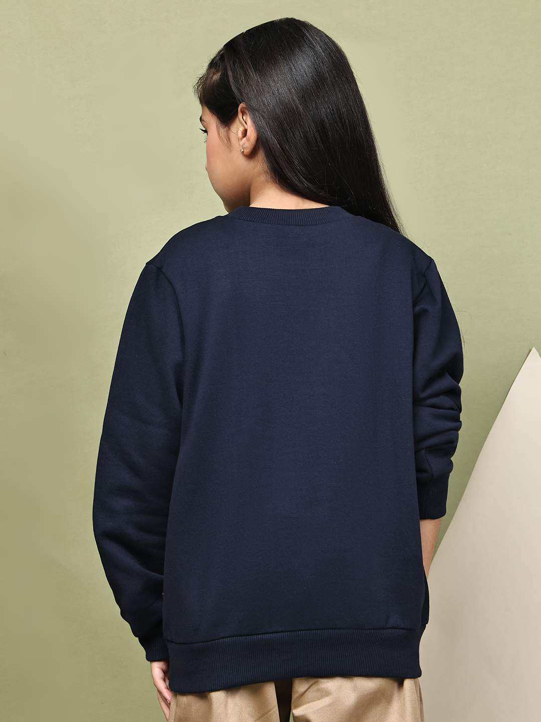 Alternative view of BaawRi Girls Navy Fleece Sweatshirt with Multicolour Heart Snake Detailing