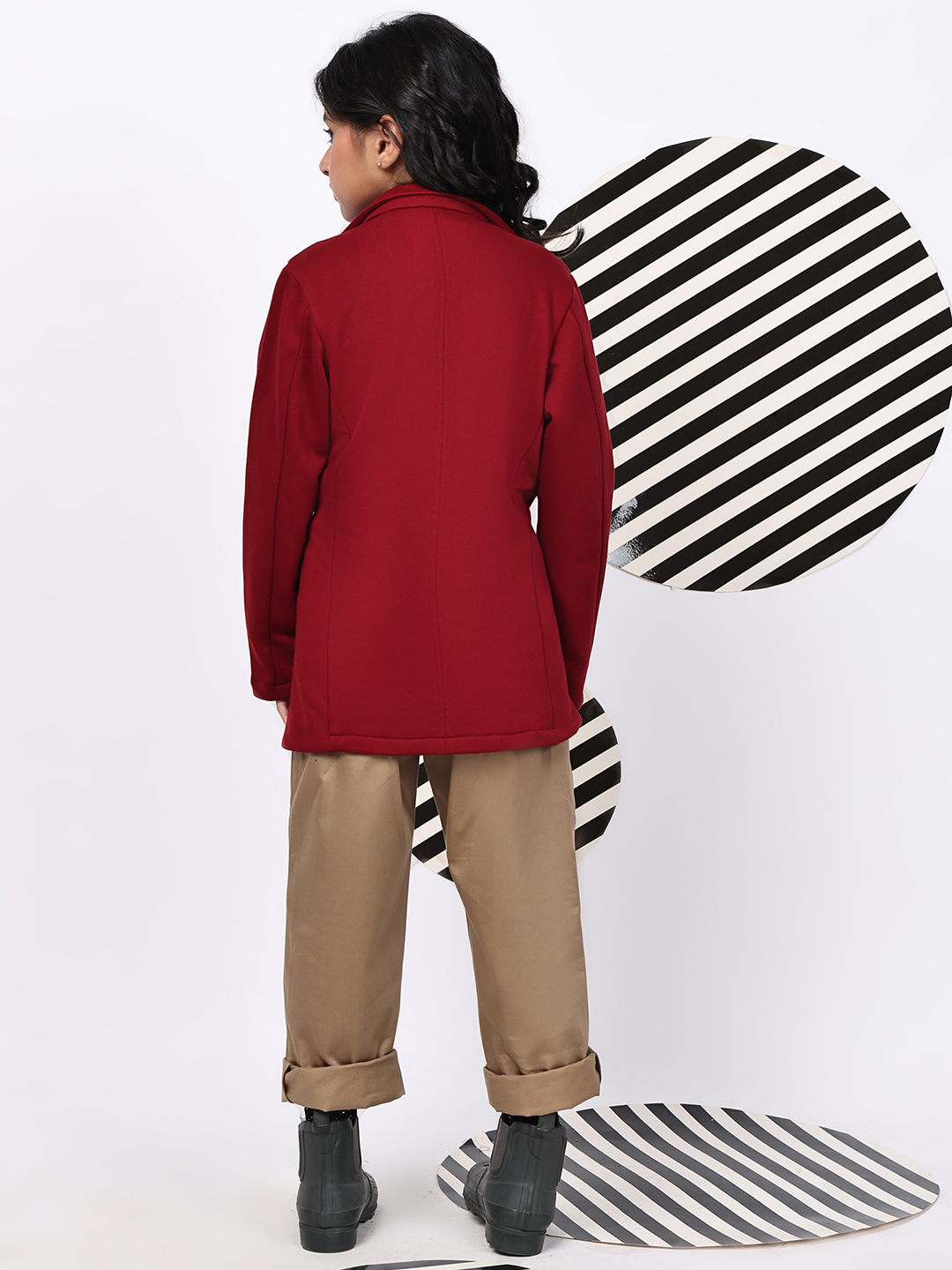 Alternative view of Girls Red Fleece Coat – Soft Winter Jacket with Floral & Star Detailing on Lapel | Warm Stylish Coat with Pockets for Kids