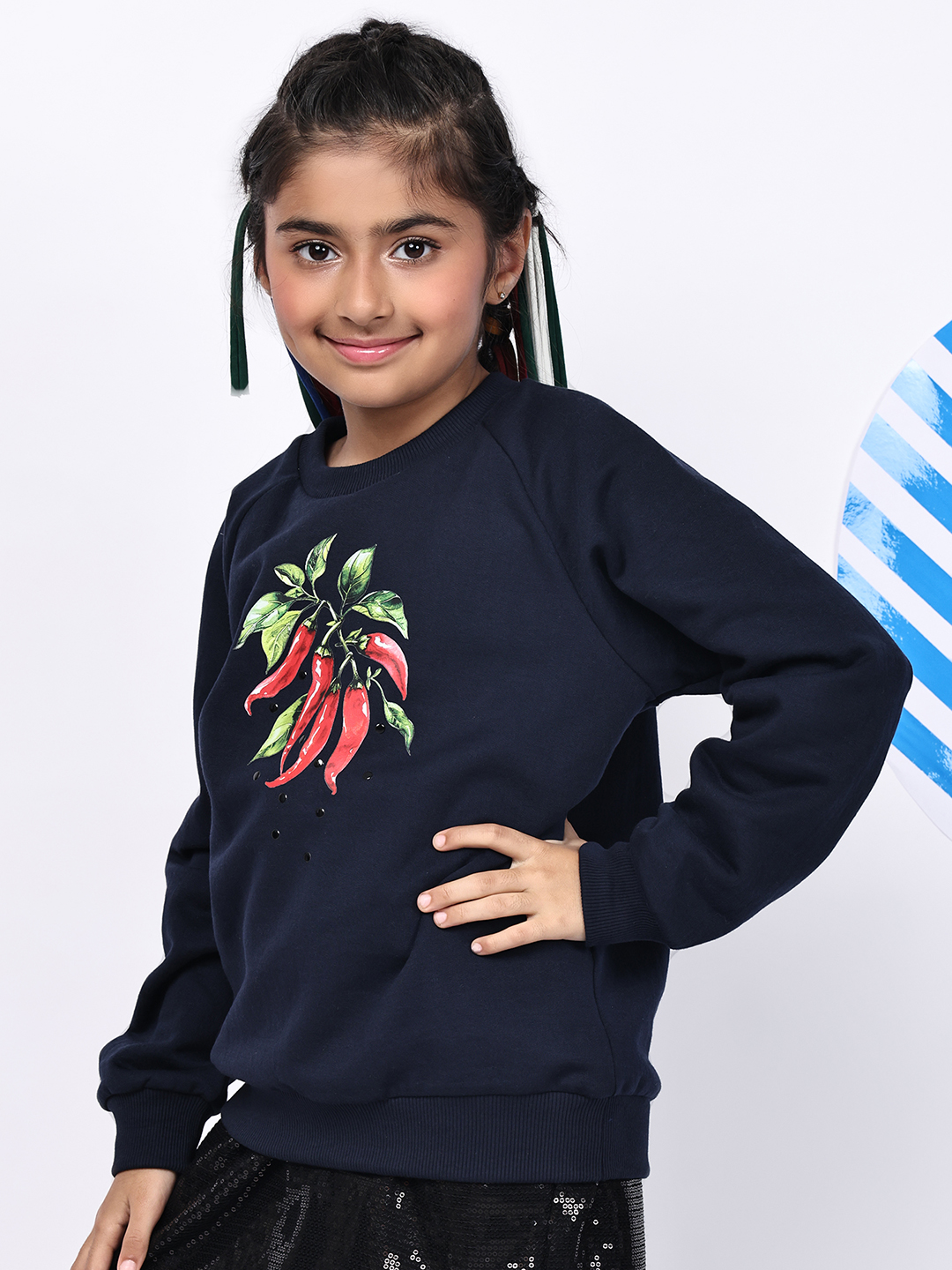BaawRi Girl NavySoft Fleece Sweatshirt with Chili Pepper Print | Winter Wear for Girls - Image 3