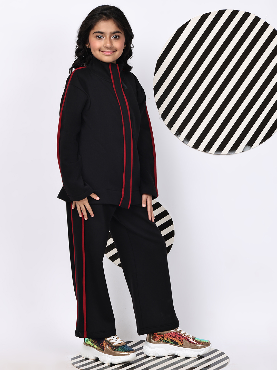 BaawRi Girls Fleece Tracksuit Set – Black Jacket & Pants with Red Piping | Soft Winter Warm Sweatshirt & Joggers Co-ord Set - Image 4