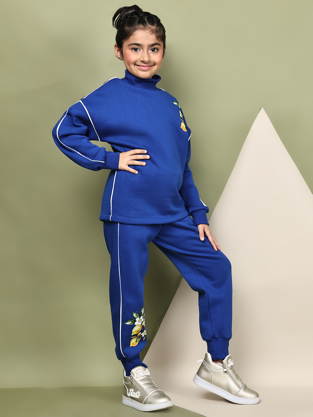 BaawRi Girls Princess Blue Fleece Co-Ord Set with Lemon Print | Sweatshirt & Jogger Pants Winter Tracksuit - Image 4