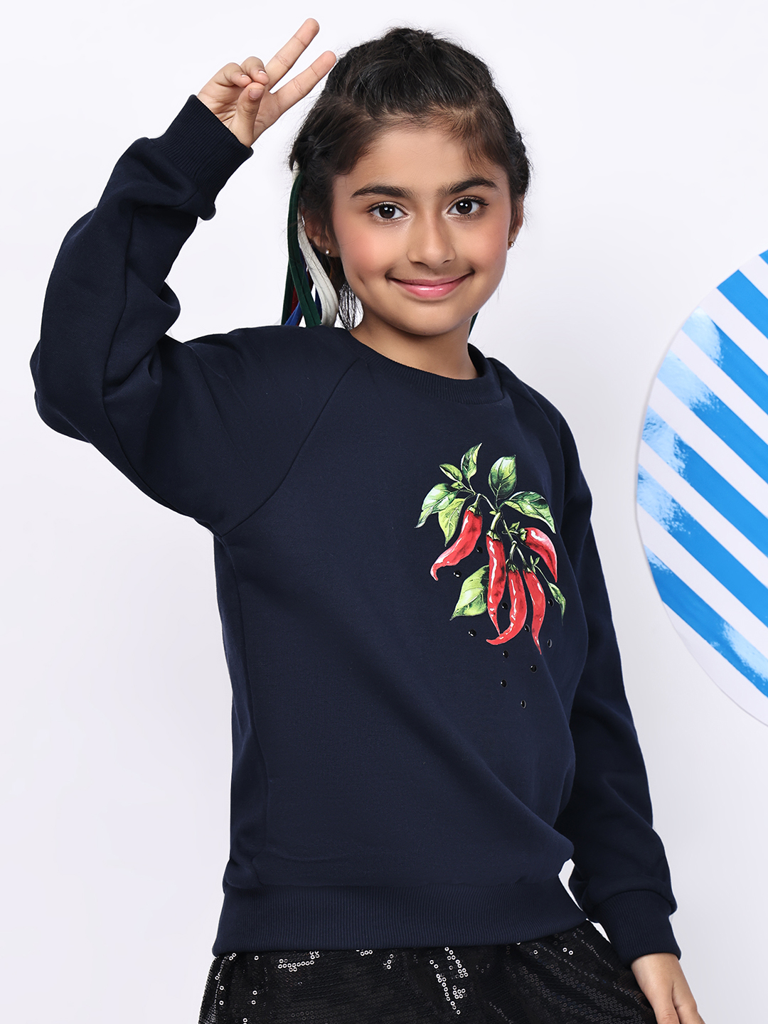 BaawRi Girl NavySoft Fleece Sweatshirt with Chili Pepper Print | Winter Wear for Girls - Image 4