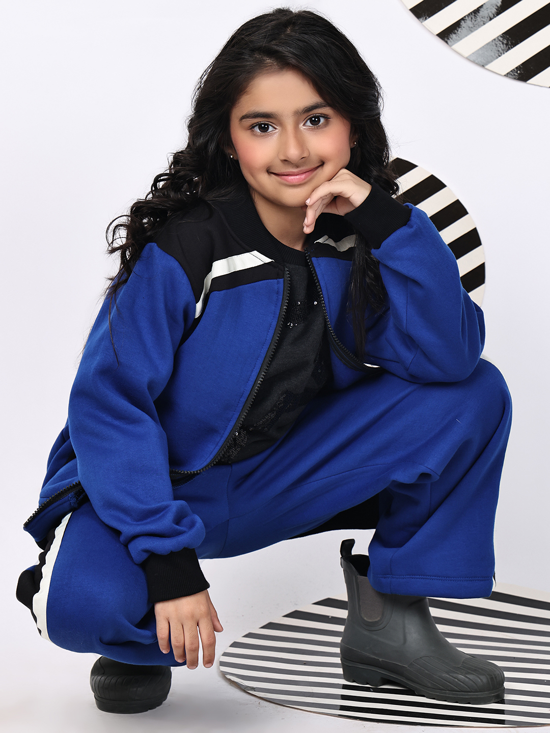 BaawRi Girls Blue Fleece Co-Ord Set with Tape Detailing | Winter Tracksuit with Jacket & Pants - Image 5