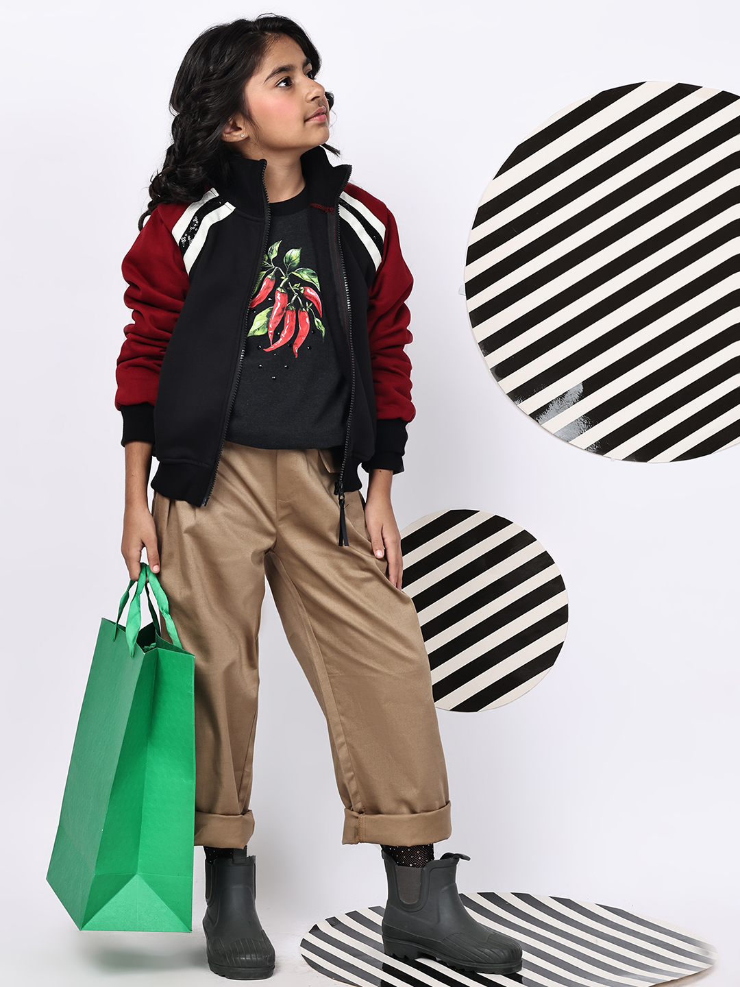 Girls’ Fleece Zipper Jacket | Black & Red Contrast with Tape & Sequin Detailing | Cozy Winter Sweatshirt with Pockets - Image 5