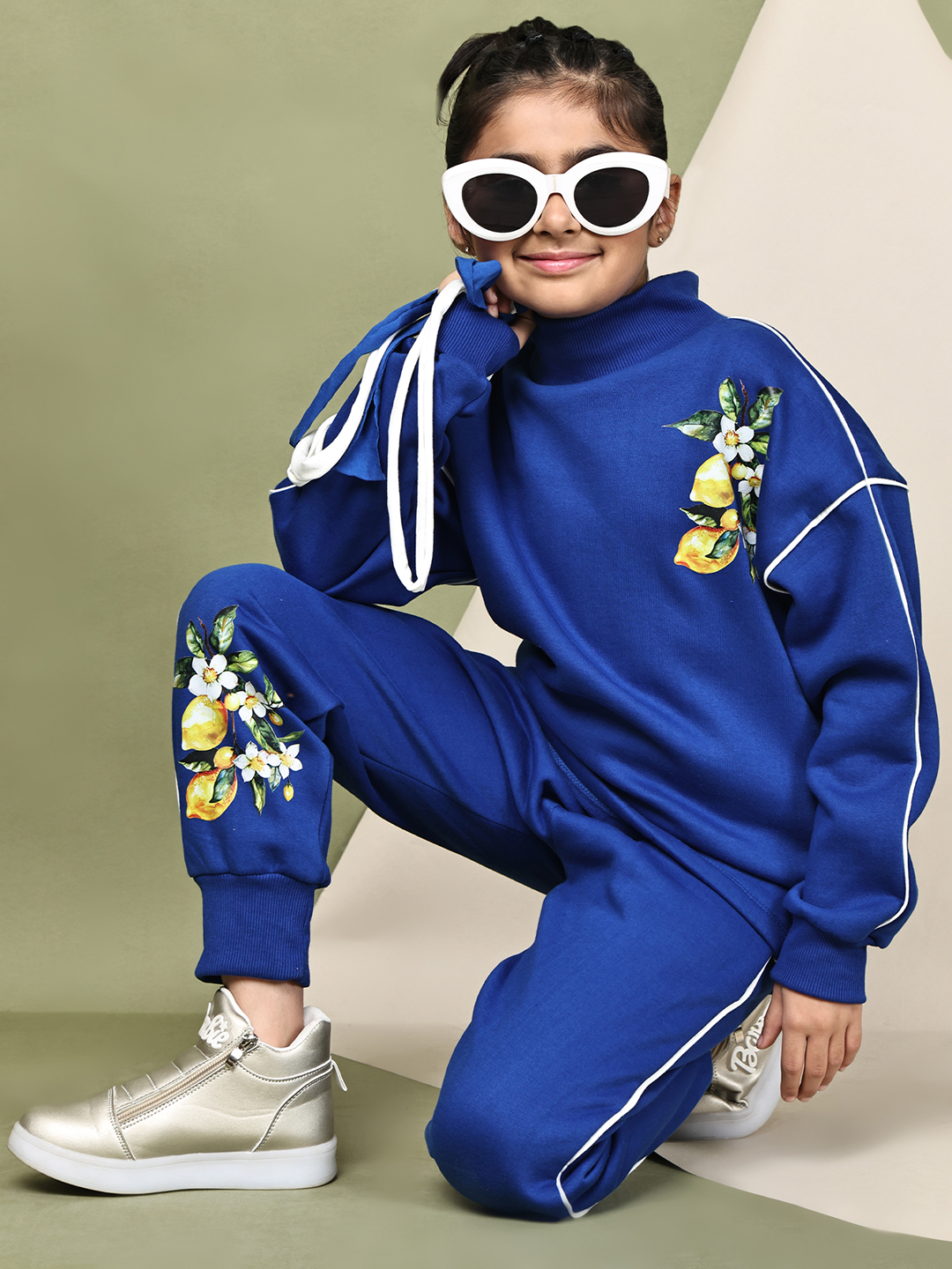 BaawRi Girls Princess Blue Fleece Co-Ord Set with Lemon Print | Sweatshirt & Jogger Pants Winter Tracksuit - Image 5