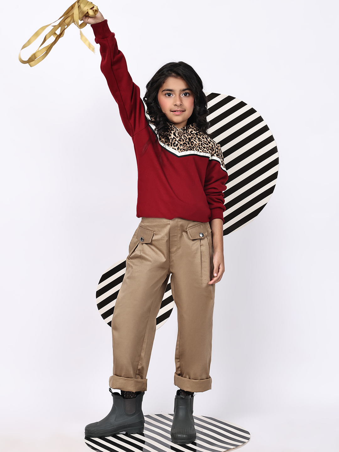 BaawRi Girl Red Fleece Hoodie Sweatshirt with Animal Print & Tape Detailing | Winter Wear for Girls - Image 5