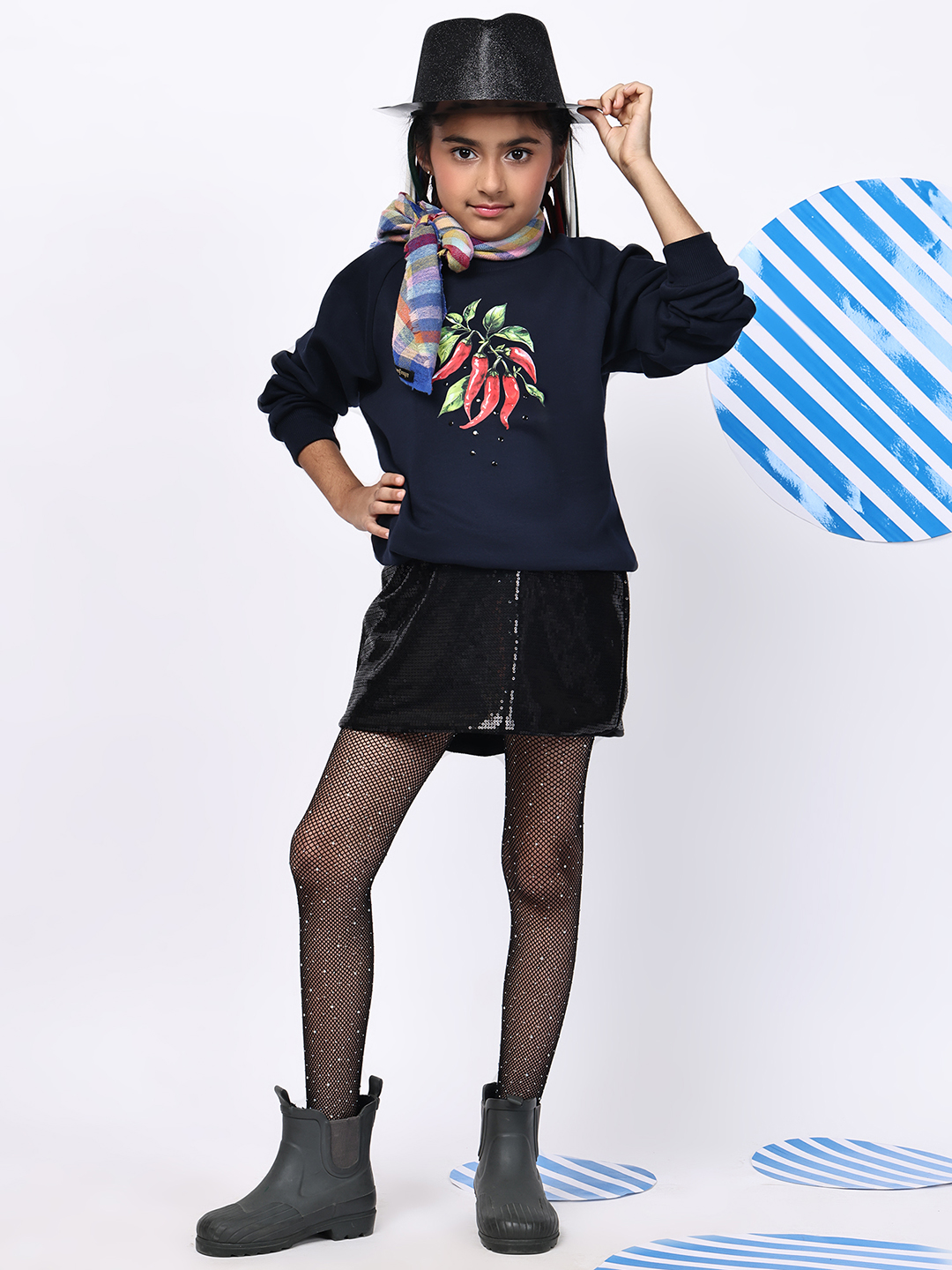 BaawRi Girl NavySoft Fleece Sweatshirt with Chili Pepper Print | Winter Wear for Girls - Image 5
