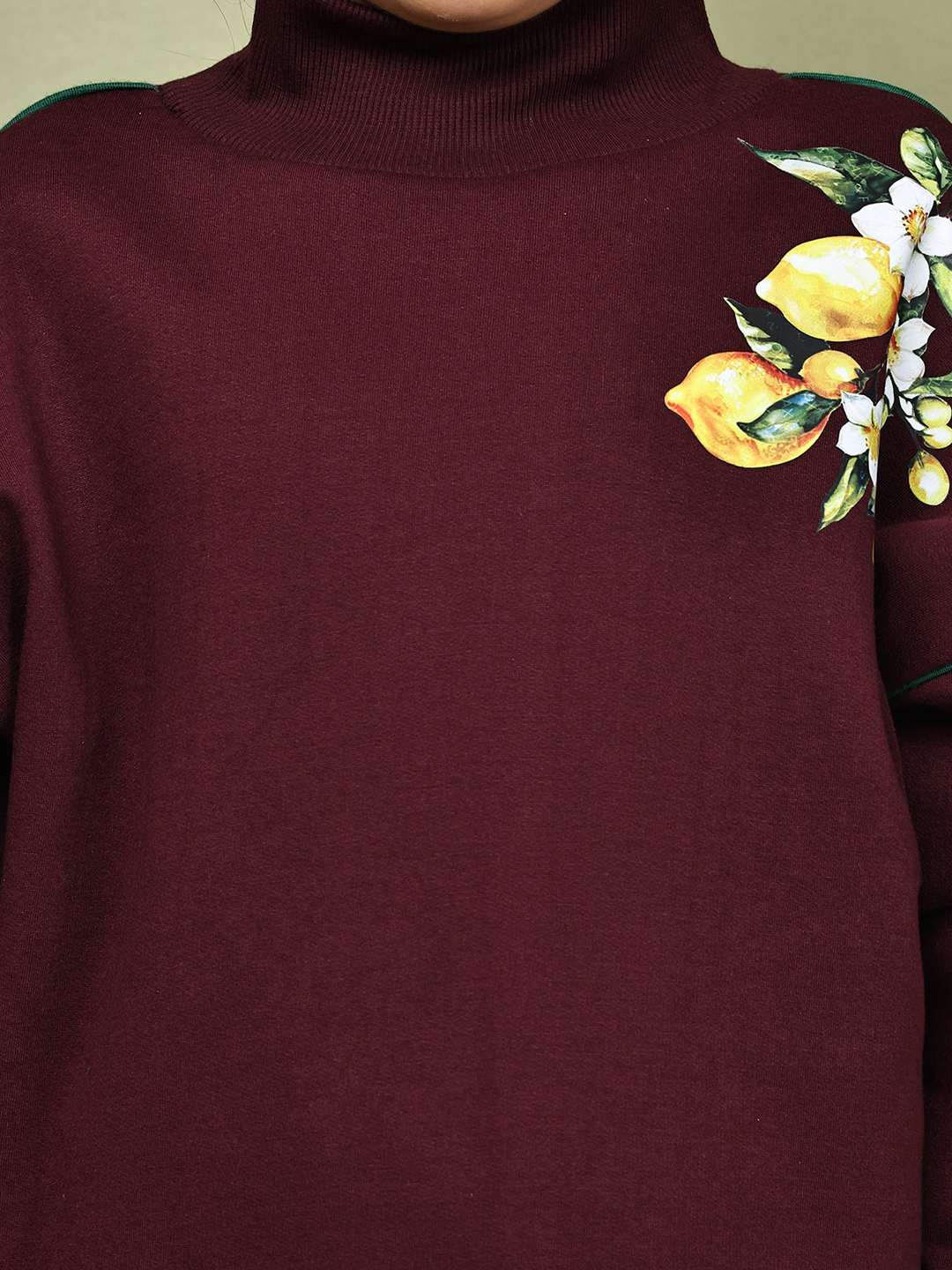 BaawRi Girls Wine Fleece Co-Ord Set with Lemon Print | Sweatshirt & Jogger Pants Winter Tracksuit - Image 5