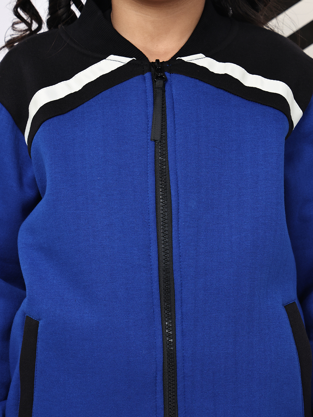 BaawRi Girls Blue Fleece Co-Ord Set with Tape Detailing | Winter Tracksuit with Jacket & Pants - Image 6