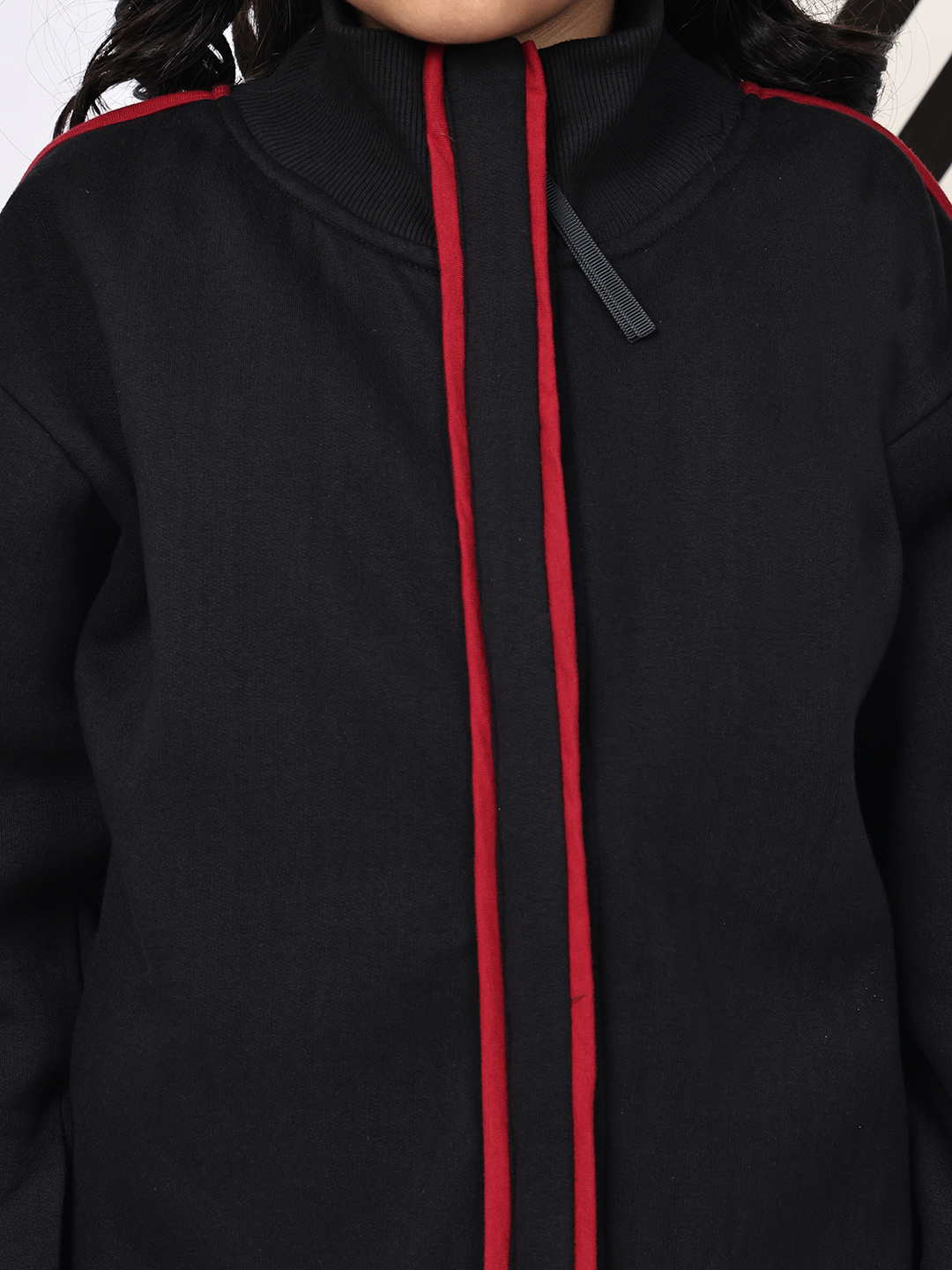 BaawRi Girls Fleece Tracksuit Set – Black Jacket & Pants with Red Piping | Soft Winter Warm Sweatshirt & Joggers Co-ord Set - Image 6