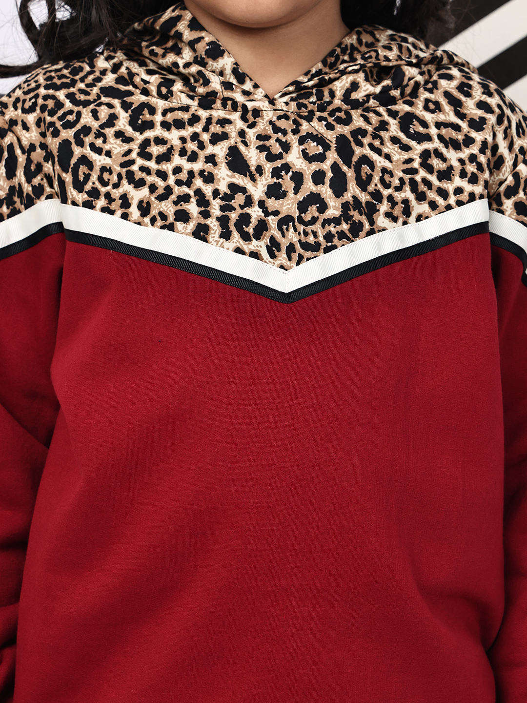 BaawRi Girl Red Fleece Hoodie Sweatshirt with Animal Print & Tape Detailing | Winter Wear for Girls - Image 6