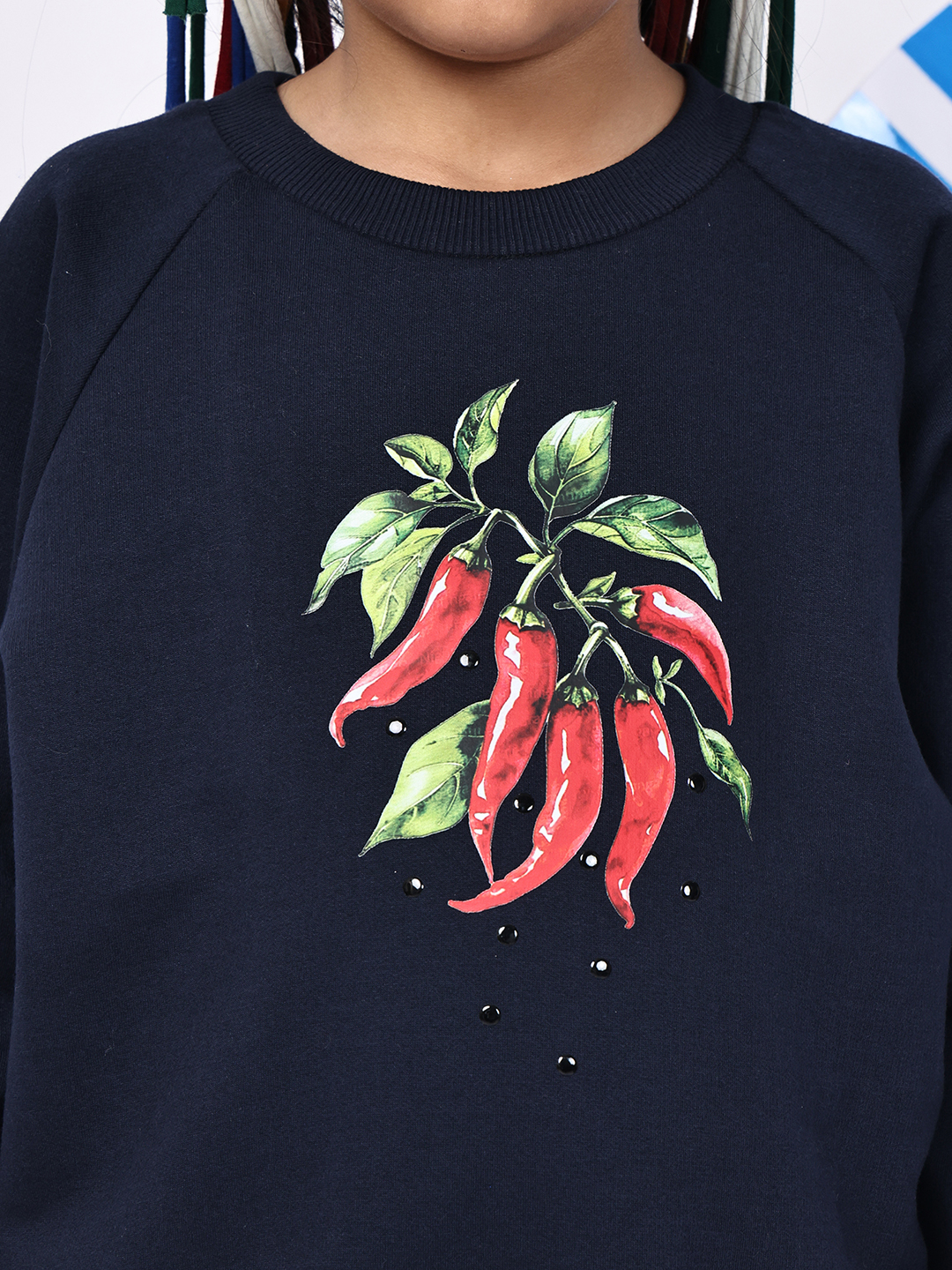 BaawRi Girl NavySoft Fleece Sweatshirt with Chili Pepper Print | Winter Wear for Girls - Image 6