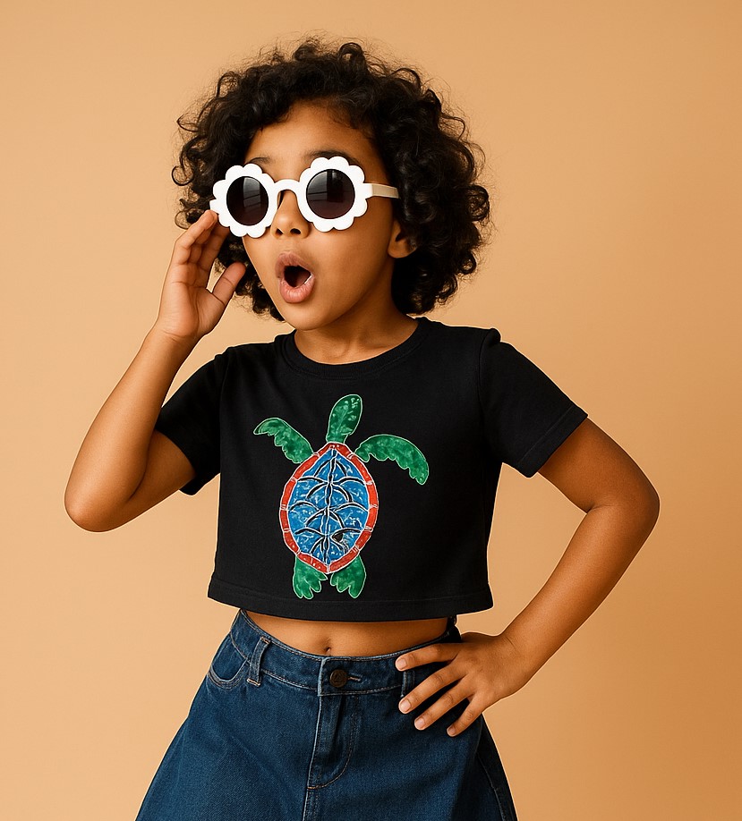 BaawRI Girl's Turtle Trail Crop Tee – Ocean Spirit in Black