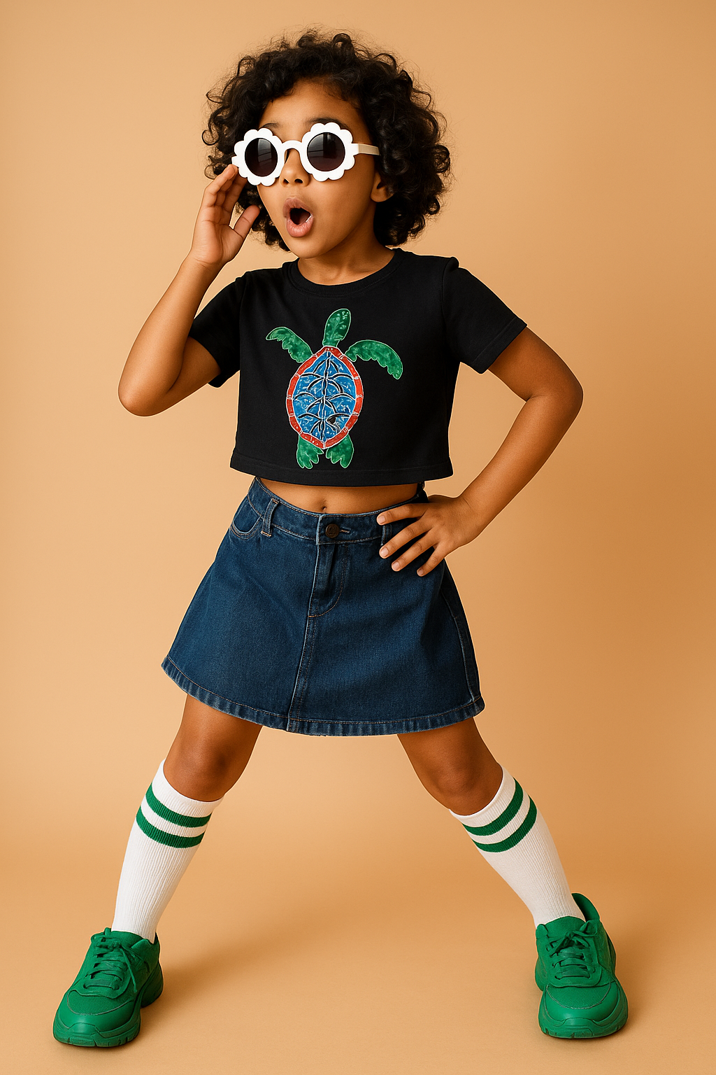 Alternative view of BaawRI Girl's Turtle Trail Crop Tee – Ocean Spirit in Black