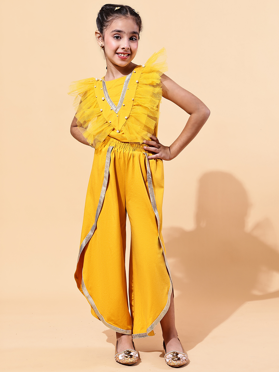 Girls’ Ruffle Crop Top & Tulip Pants Co-ord Festive Set | Indo-Western Ethnic Wear for Girls