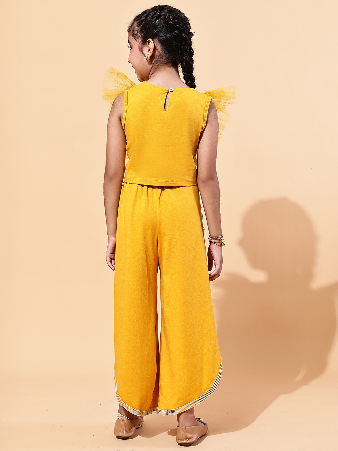 Alternative view of Girls’ Ruffle Crop Top & Tulip Pants Co-ord Festive Set | Indo-Western Ethnic Wear for Girls