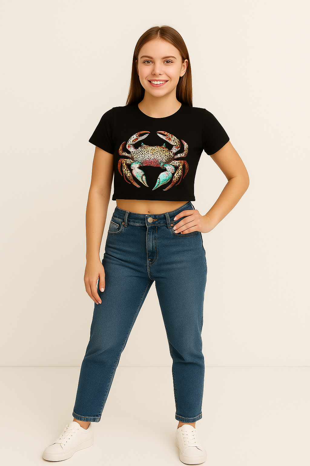 Alternative view of Girl's Crabby Cool Crop Tee – Wild Waters Edition