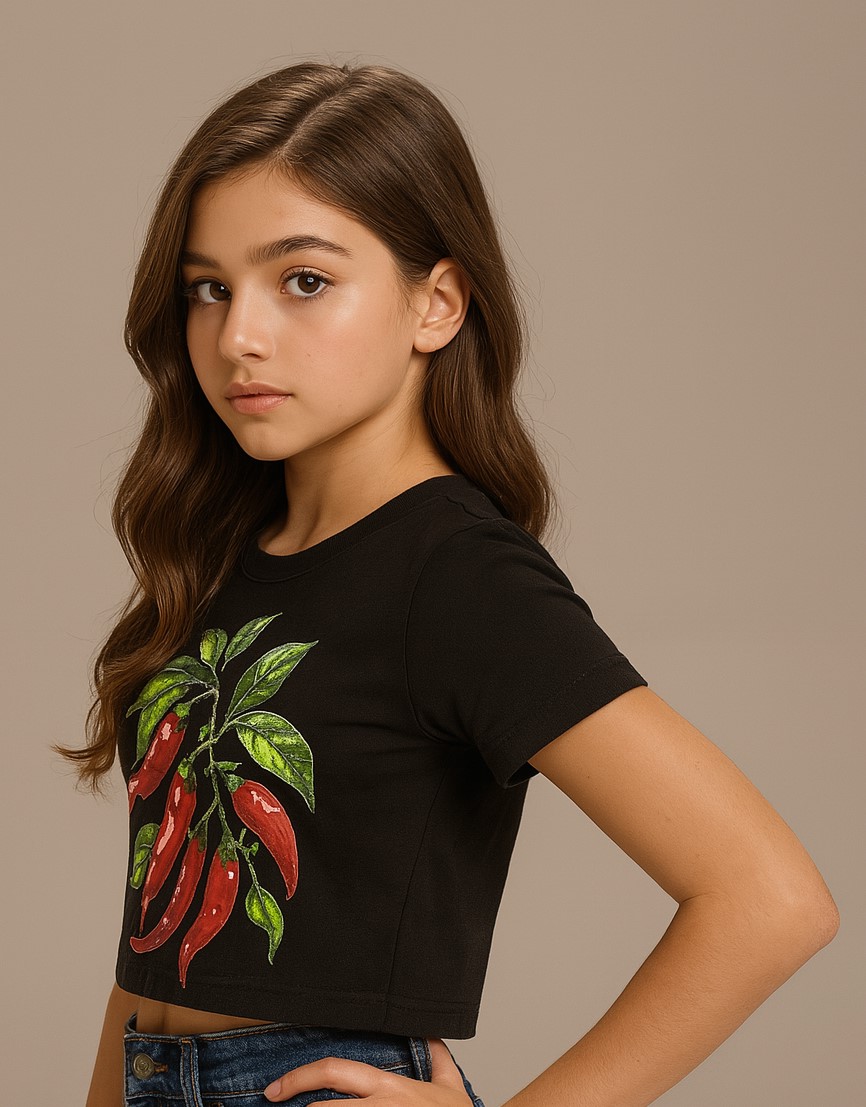 BaawRi Girl's Hot Chilli Crop Tee – Bold in Black - Image 3