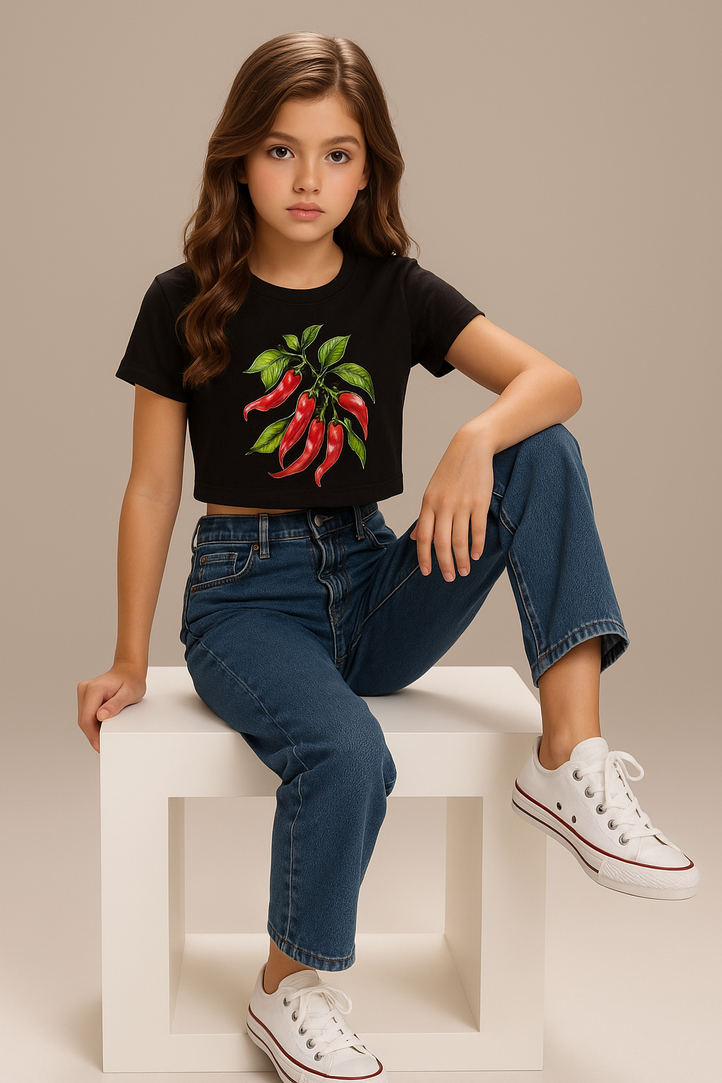 BaawRi Girl's Hot Chilli Crop Tee – Bold in Black - Image 4