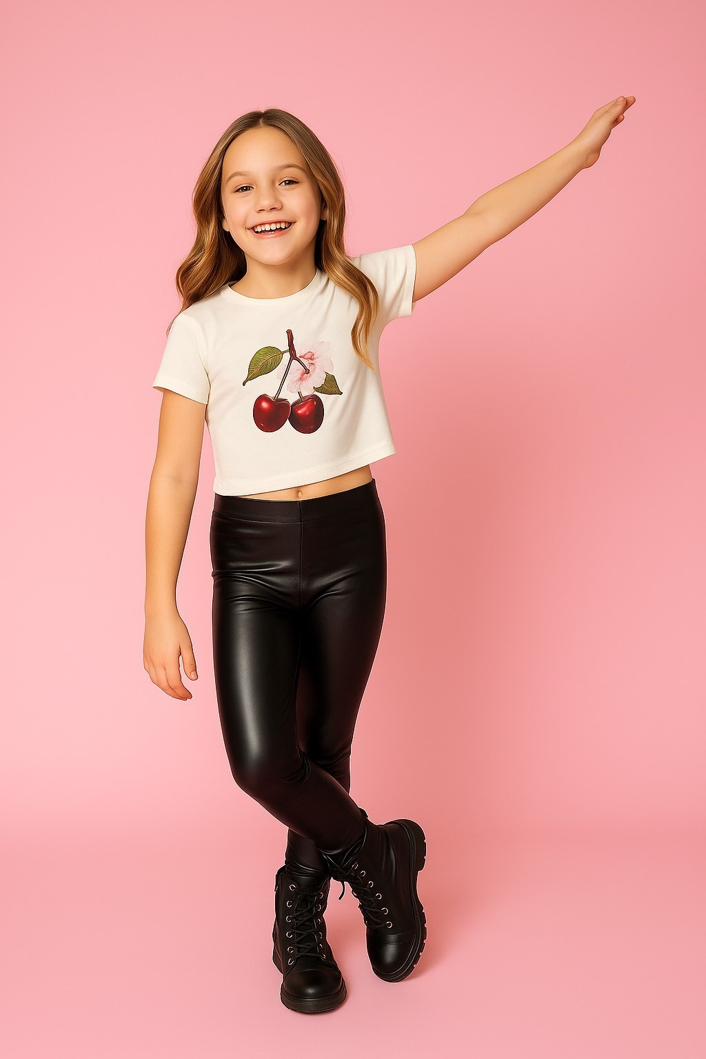 Girl's Cherry Bloom Crop Tee – Viscose Love - Image 4