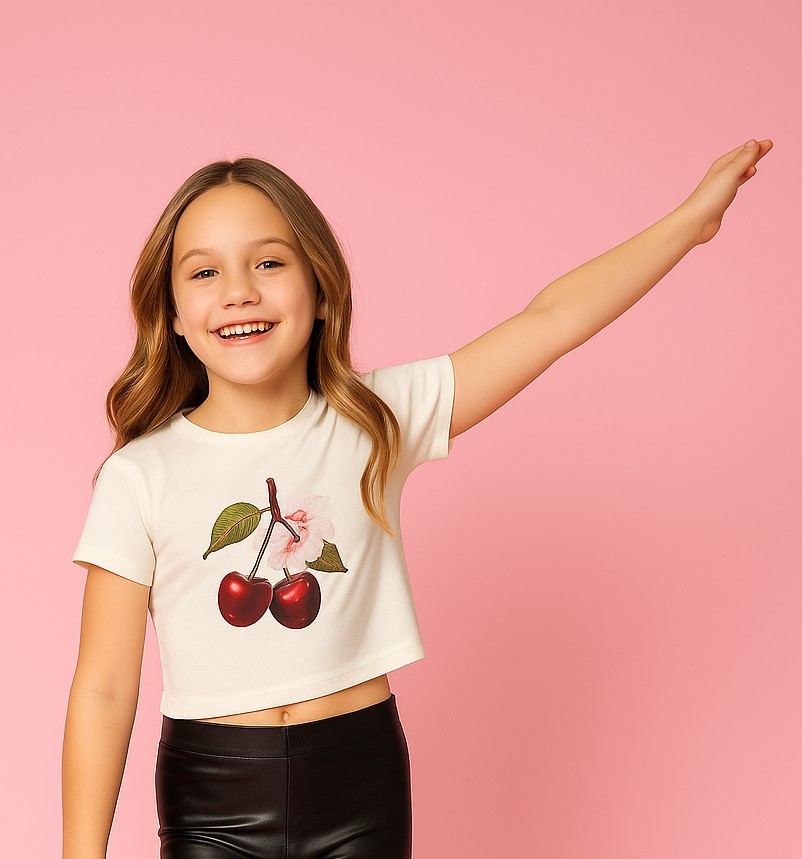 Girl's Cherry Bloom Crop Tee – Viscose Love