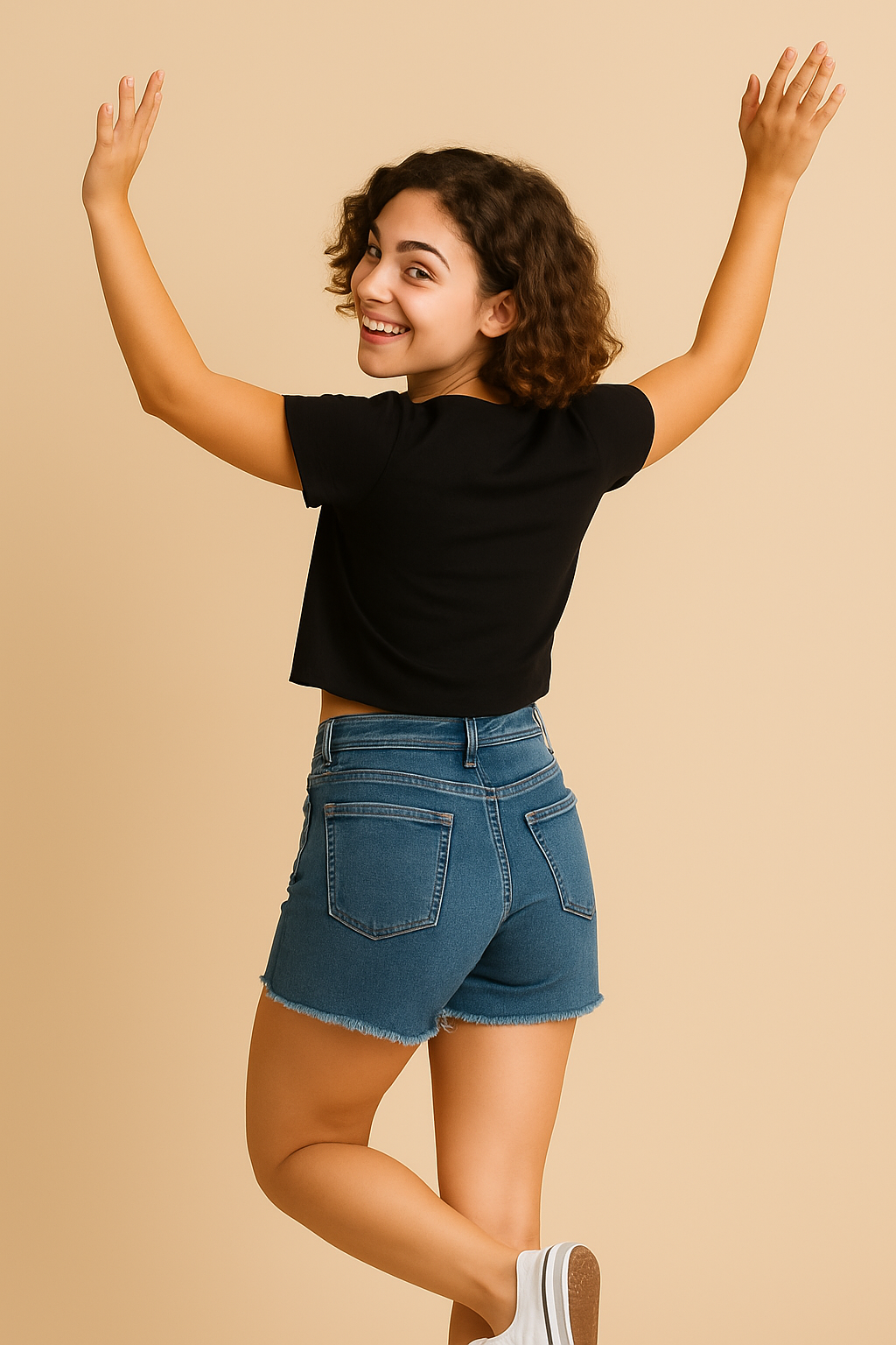 Girl's Black Viscose Crop T-Shirt with Lemon Blossom Print - Image 4